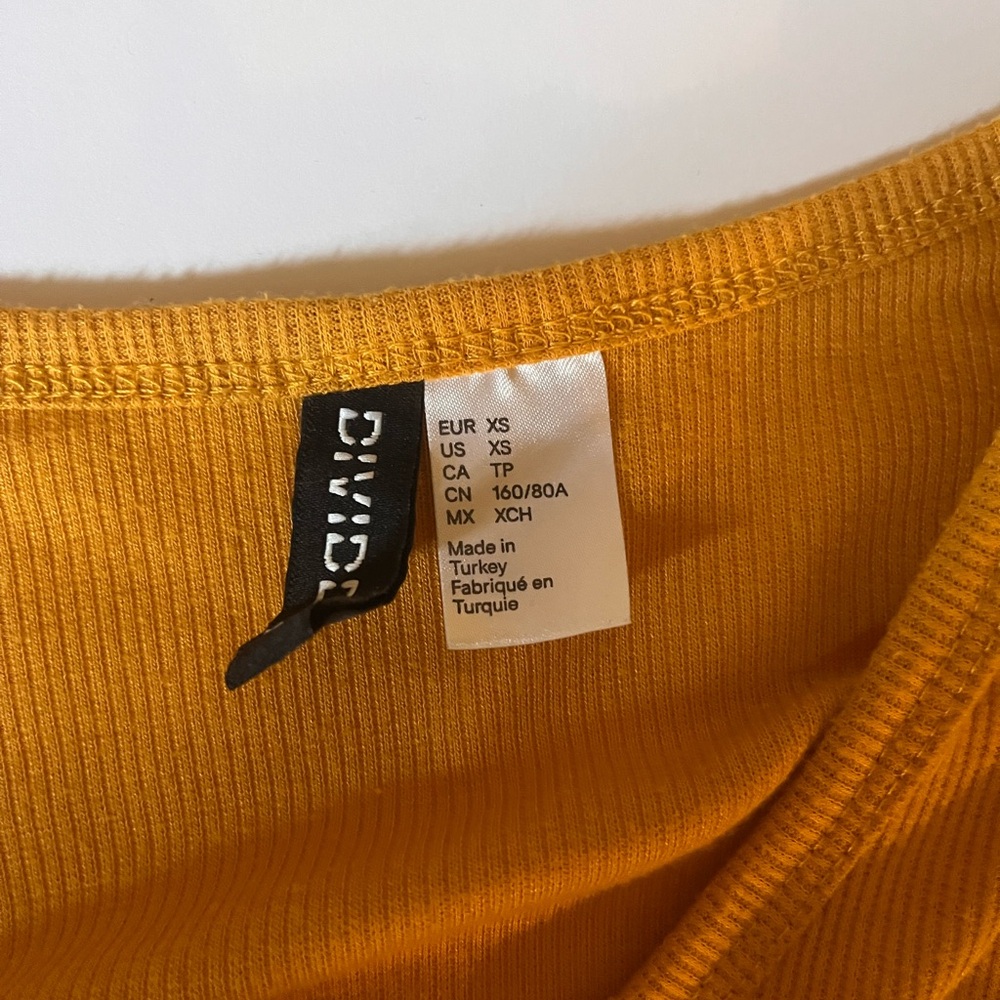 Divided Ribbed Mustard Yellow Button-Front Long Sleeve Top - Picture 2 of 2